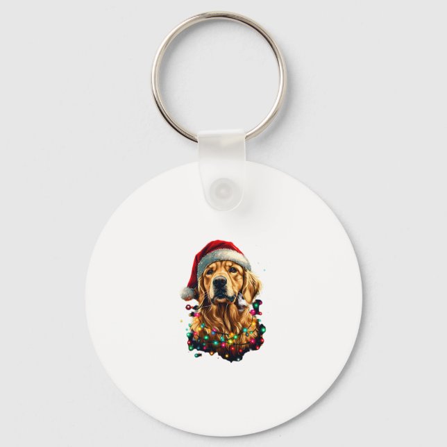 Chaveiro Golden Retriever Funny dog Christmas Santa Hat lig (Frente)