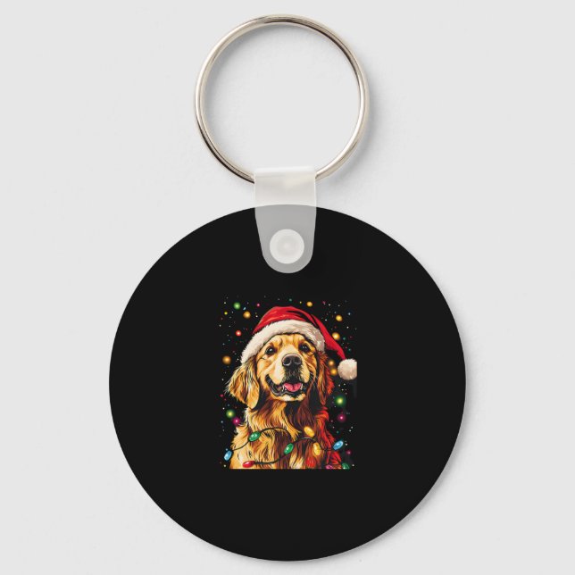 Chaveiro Golden Retriever Funny dog Christmas Santa Hat lig (Frente)
