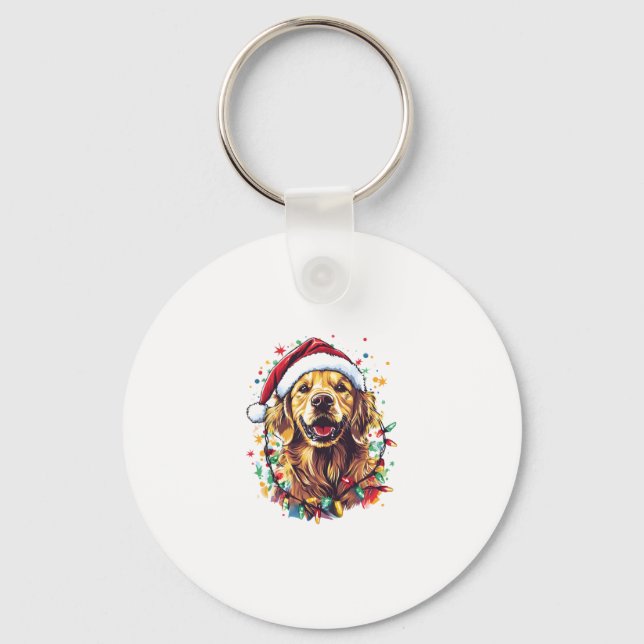 Chaveiro Golden Retriever Funny dog Christmas Santa Hat lig (Frente)