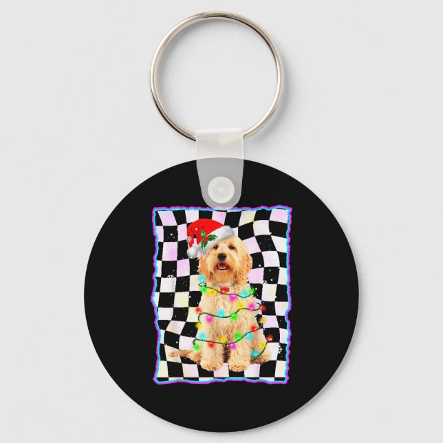 Chaveiro Goldendoodle Dog Tree Christmas Xmas Pet Dogs Gift (Frente)