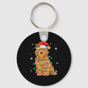 Chaveiro Goldendoodle Natal Chapéu do Papai Noel Luzes de F