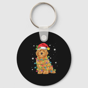 Chaveiro Goldendoodle Natal Santa Hat Luzes Fadas