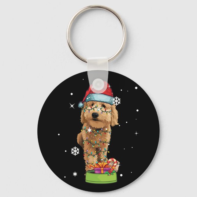 Chaveiro Goldendoodle Papais noeis de Natal Engraçados Cach (Frente)