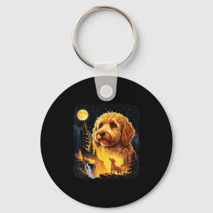 Chaveiro Goldendoodle Uivando Para A Lua Camiseta Vintage E