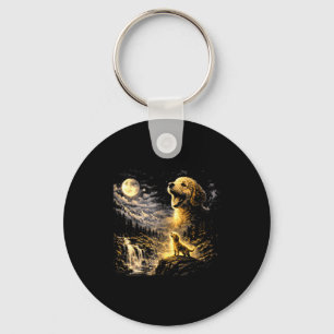 Chaveiro Goldendoodle Uivando Para a Lua Vintage Místico