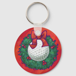 Chaveiro Golf Ball Christmas Wreath on Red