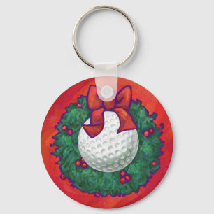 Chaveiro Golf Ball Christmas Wreath on Red