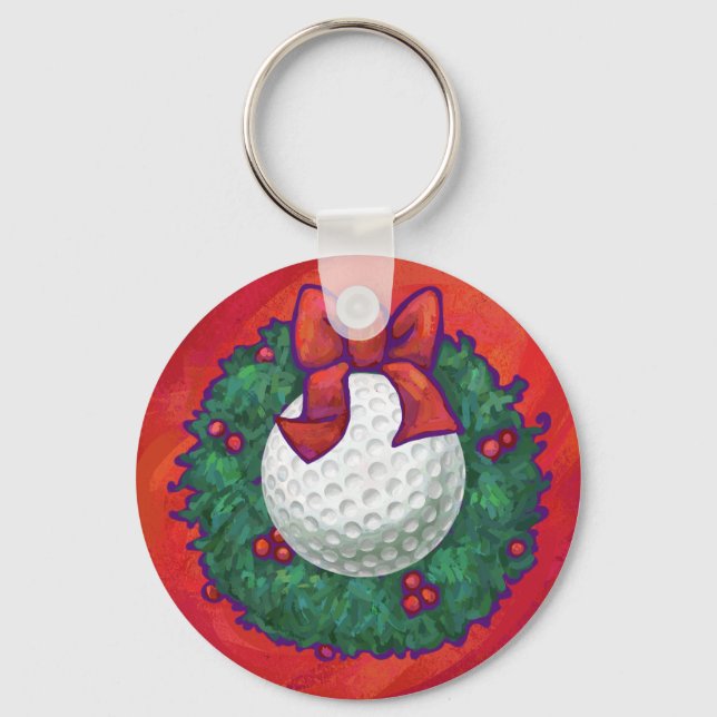 Chaveiro Golf Ball Christmas Wreath on Red (Frente)