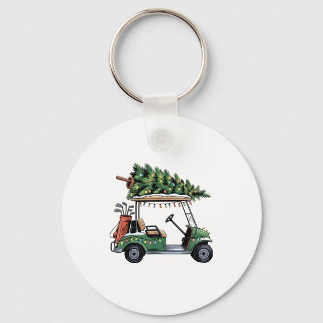 Chaveiro Golf Cart Christmas Tree Lights Golfing Golfer Fun (Frente)