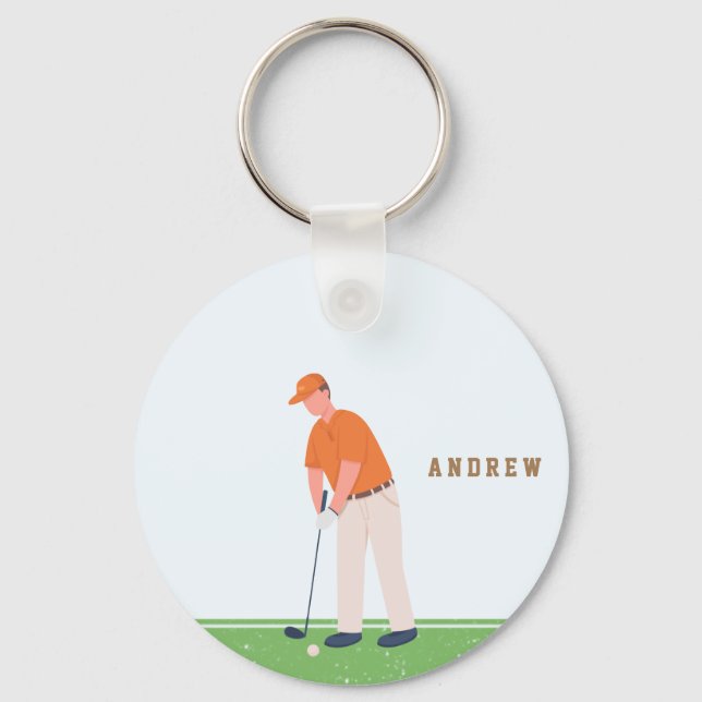 Chaveiro Golf Golfer Green & Blue Illustration Name Sports (Frente)