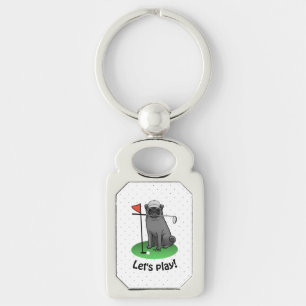 Chaveiro Golf Pug Jogando Golfe (preto) Cachorro Bonito Eng