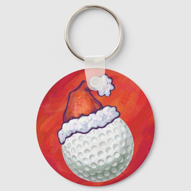 Chaveiro Golfe Ball em Santa Hat em Vermelho (Frente)