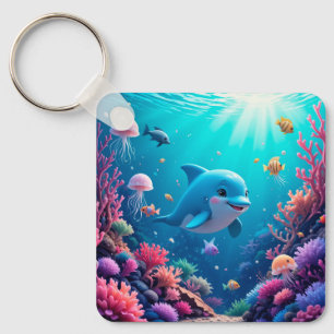Chaveiro Golfinho Brincalhão e Vida Marinha Colorida