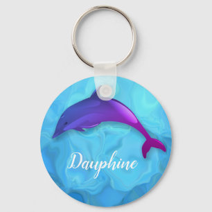 Chaveiro Golfinho roxo bonito na água - adicione o nome