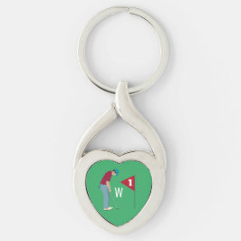 Chaveiro Golfista Verde Colocando Coração da Bola em Forma