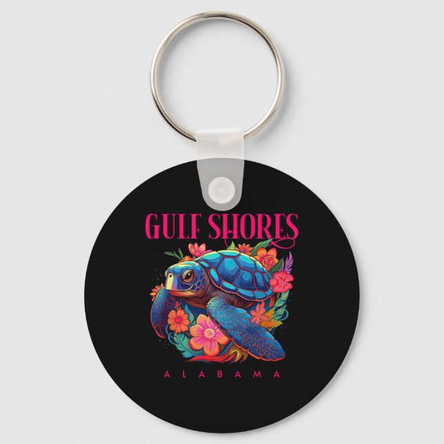 Chaveiro Golfo Shores Alabama Floral Beach Turtle Souvenir (Frente)