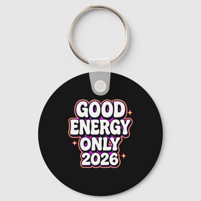 Chaveiro Good Energy Only 2026 Retro Bubble Letter Design  (Frente)