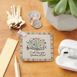 Chaveiro Goodness of God quilted look floral music