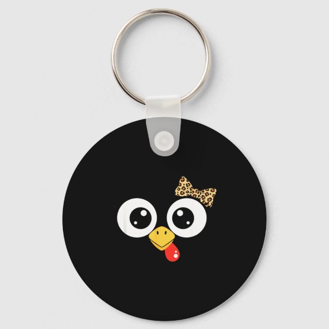 Chaveiro Googly-eyed Turkey With Leopard Bow, Funny Cartoon (Frente)