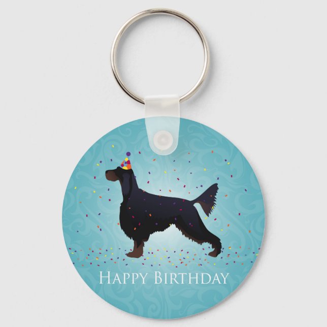 Chaveiro Gordon Setter Happy Birthday Design (Frente)