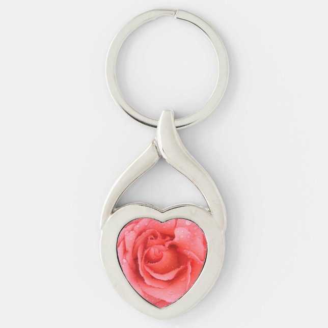 Chaveiro Gotas de água de rosa cor-de-rosa romântica (Frente)