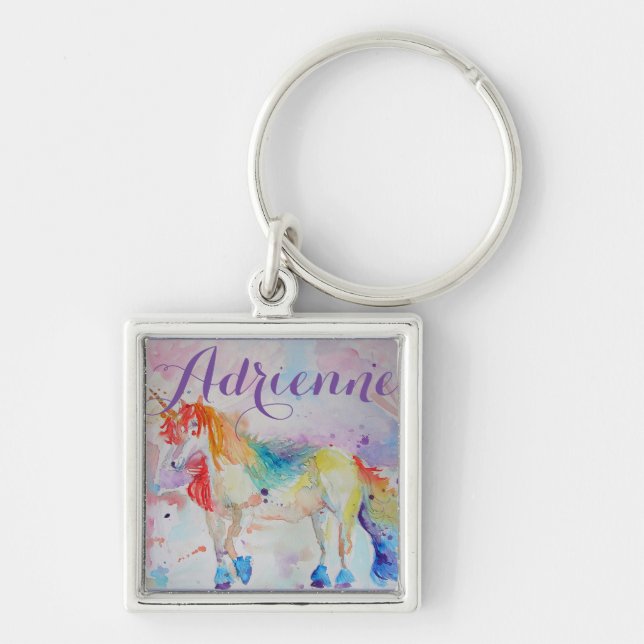 Chaveiro Gotas de Cores d'Água do Arco-Íris Cute Unicorn Pe (Frente)