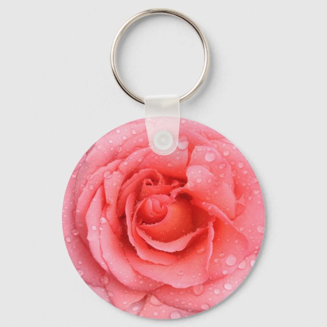 Chaveiro Gotas Românticas De Água Rosa Rosa (Frente)