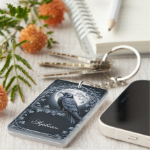 Goth Raven Moon Keychain