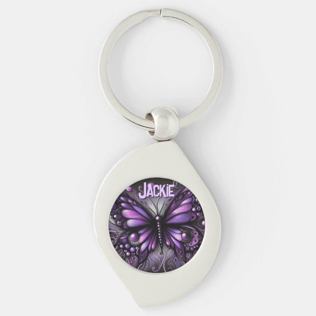 Chaveiro Gótico Caprichoso Borboleta Roxa Personalizada (Frente)