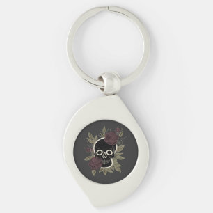 Chaveiro Gótico Personalizado Caveira e Rosas Arte Floral S
