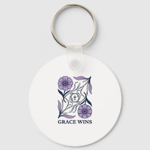 Chaveiro Grace Wins Floral Camiseta Cristã Vintage com Grav