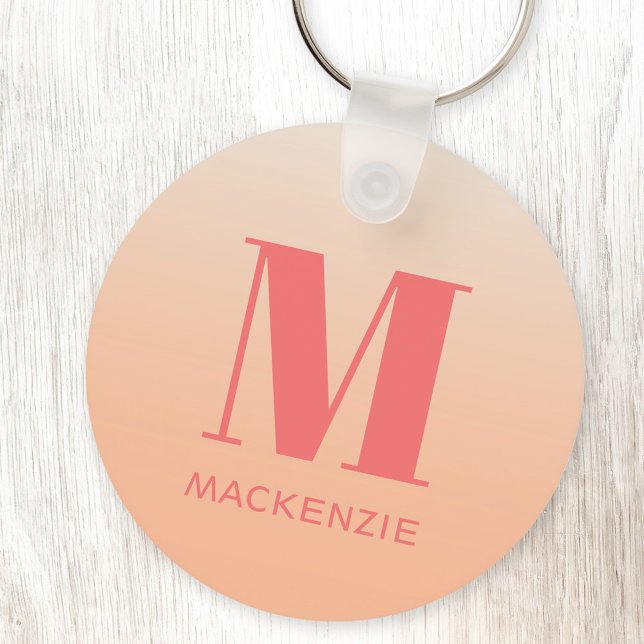 Chaveiro Gradiente de Pêssego do Nome Inicial do Monograma  (Peach gradient monogram initial name personalized keychain)