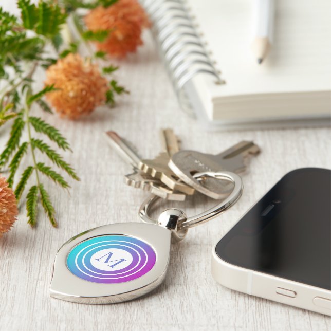 Chaveiro Gradiente multicolorido geométrico monograma (Lateral)