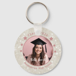 Chaveiro Graduação Cor-de-Rosa Moderna com Foto Glitter