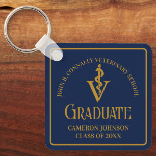 Chaveiro Graduação da Escola Veterinária Dourada Azul de Ma