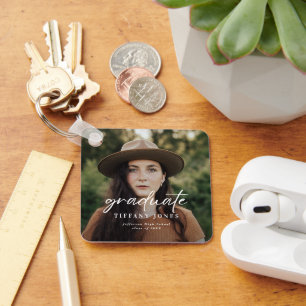 Chaveiro Graduação de Fotos do Script Branco do Formando Mo