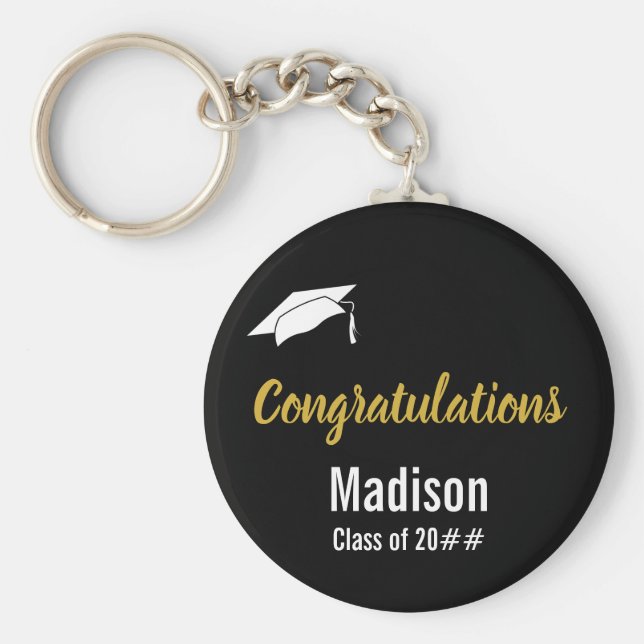 Chaveiro Graduação Dourada e Preta Personalizada (Frente)