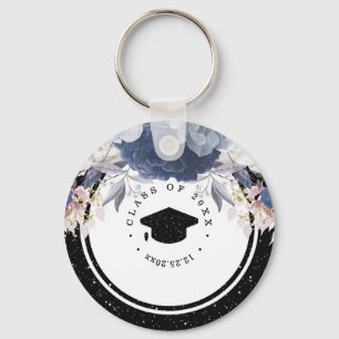 Chaveiro Graduação Floral Dourada de Brilhante Preto de L