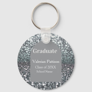 Chaveiro Graduate silver gray glitter arch shape name year