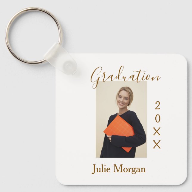Chaveiro Graduation photo brown golden year 20XX namesimple (Frente)