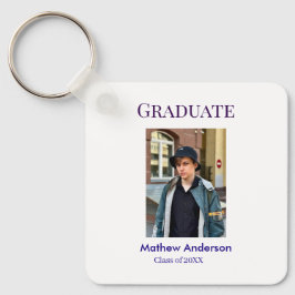 Chaveiro Graduation photo name class of 20XX blue simple bo