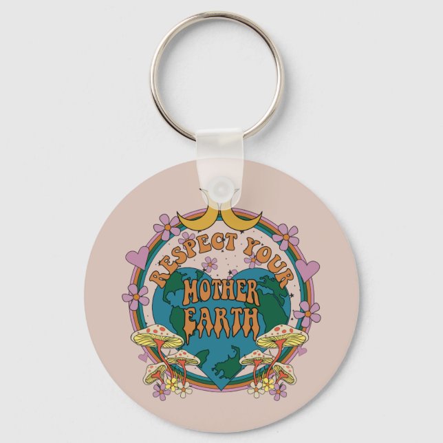 Chaveiro Gráfico da Terra-Mãe Retro dos anos 70 (Frente)