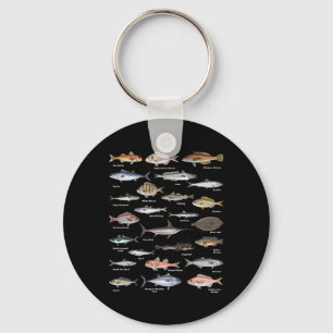 Chaveiro Gráfico de Identificação de Peixes Antigos Pesca