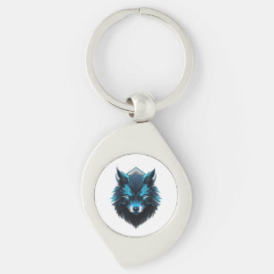 Chaveiro Gráfico do Lobo Cibernético Azul