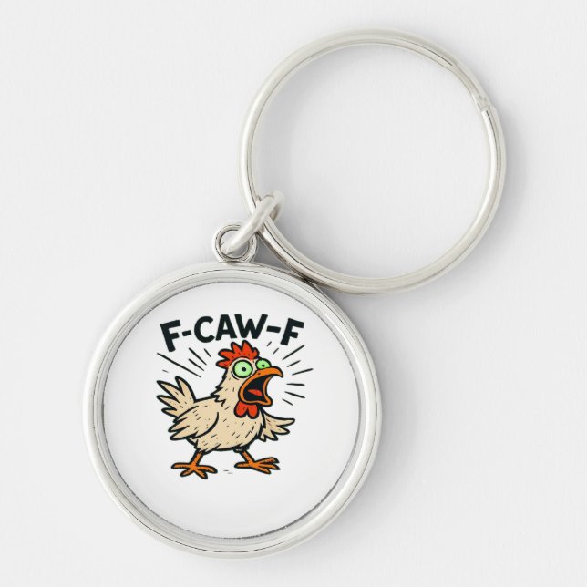 Chaveiro Gráfico Vintage de Frango F-Caw-F (Frente)