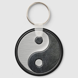 Chaveiro Gráfico Yin Yang com efeito de couro e aço