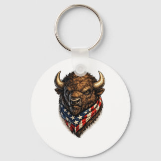 Chaveiro Gráficos de Cabeça de Búfalo Patriota Americano