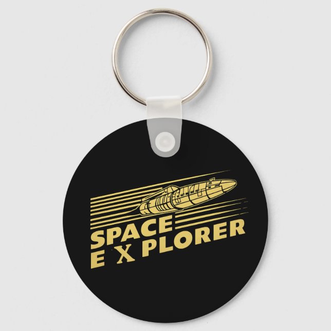 Chaveiro Gráficos de Foguete Explorador Espacial Retro (Frente)