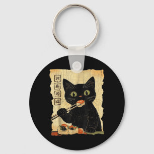 Chaveiro Gráficos de Sushi de Gato Vintage Estética de Arte