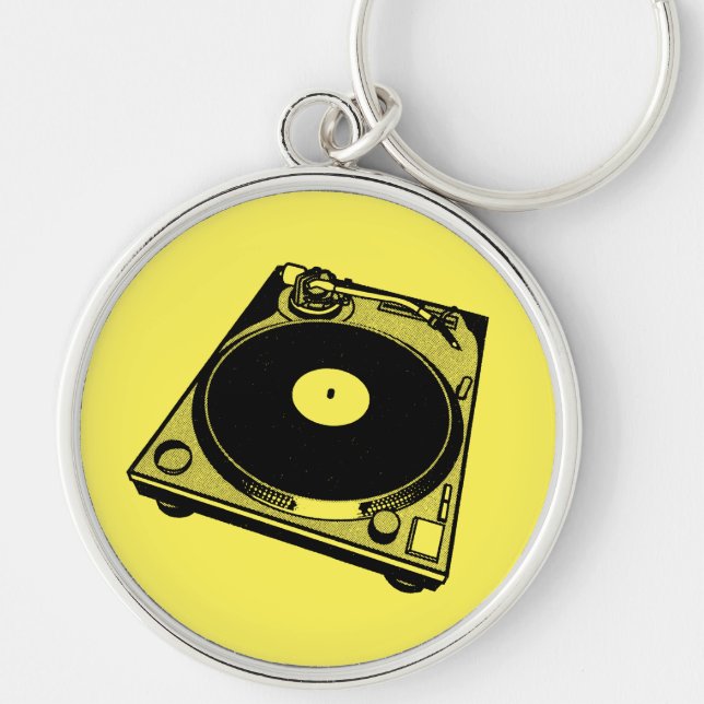 Chaveiro Gráficos de Toca-Discos Retro em Preto (Frente)